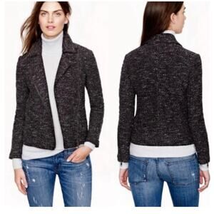J Crew Tweed Boucle Moto Zipper Detail Jacket Black White 6
